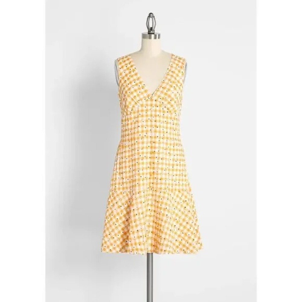 Hutch ModCloth Flutter It Up Buttercup Yellow Daisy Floral Mini Dress Size 10